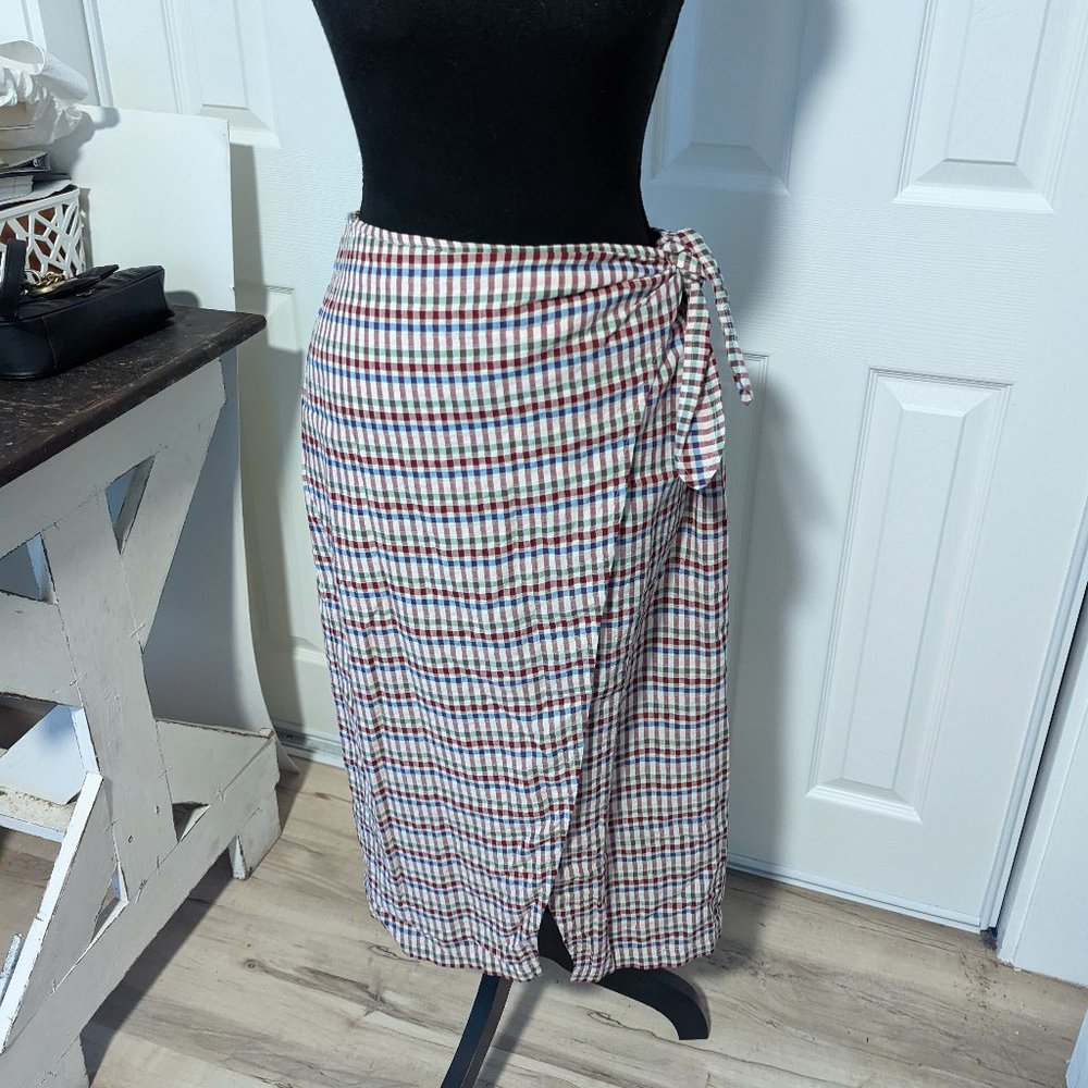 Madewell Sarong Midi Skirt in Rainbow Gingham